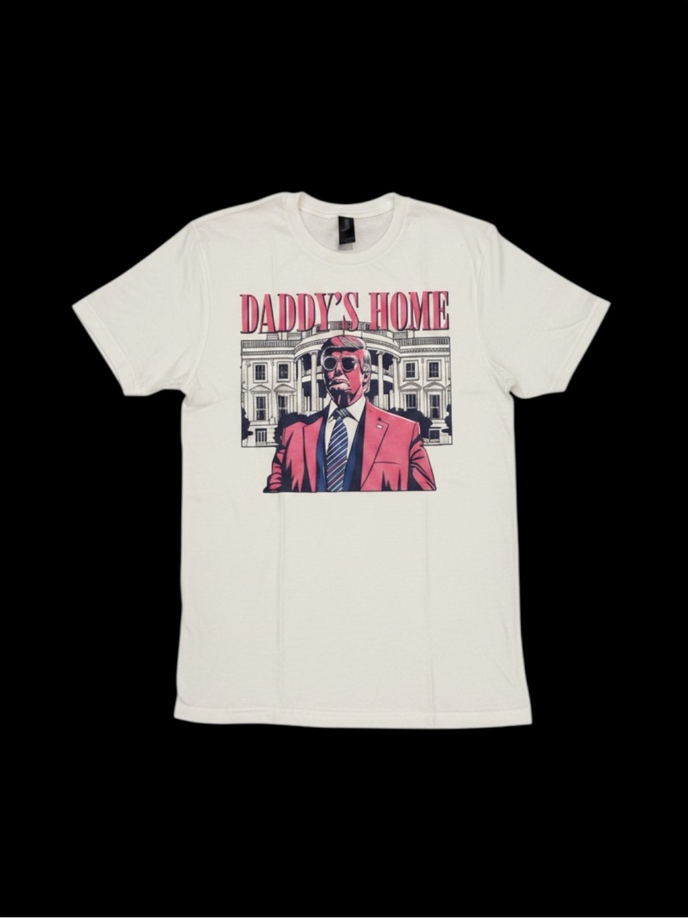 Gildan White Tee with Pink and Black 'Daddy's Home' Graphic Size S